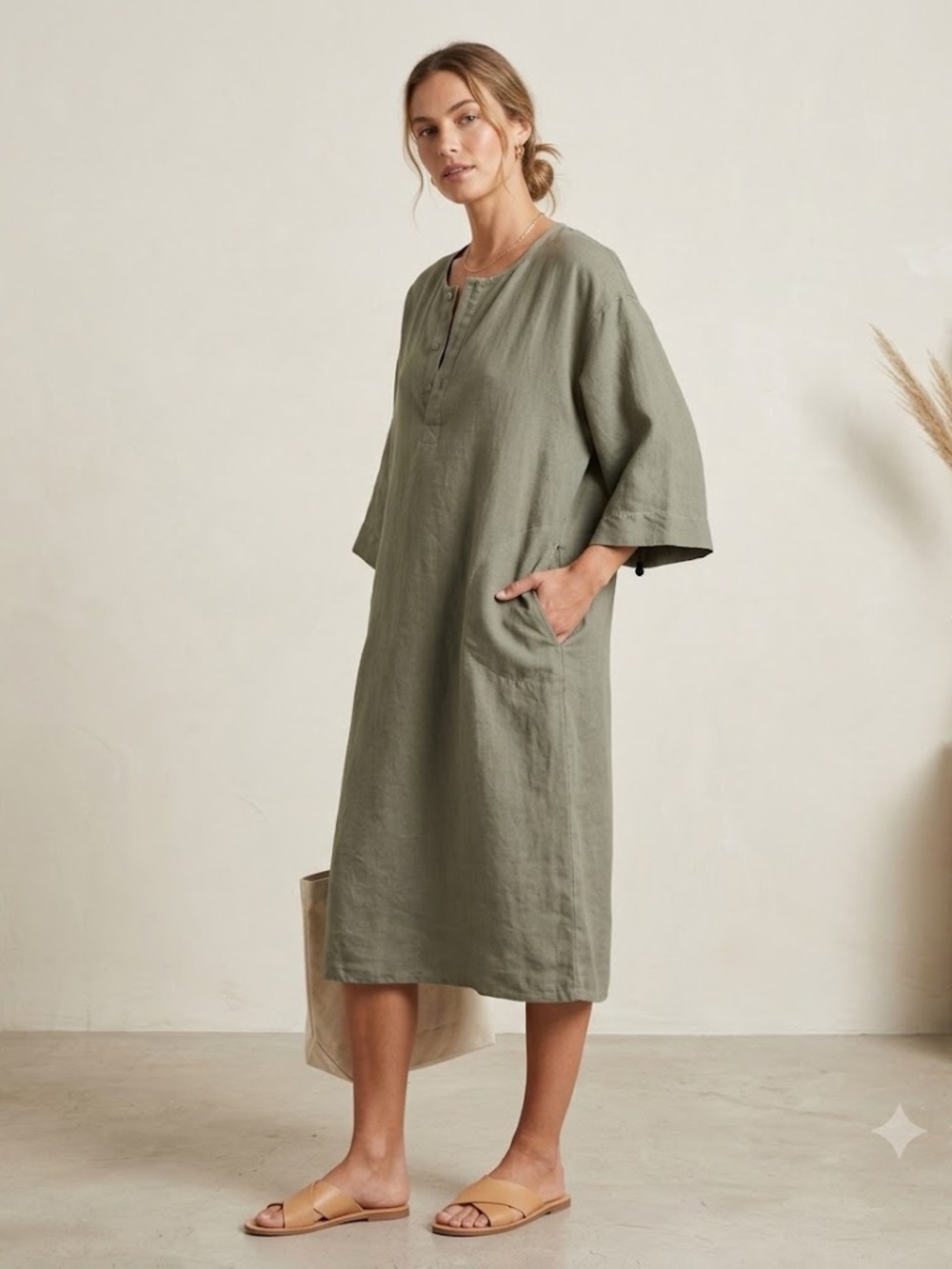 Parachute Linen House Dress with Pockets, Size XS, extra small